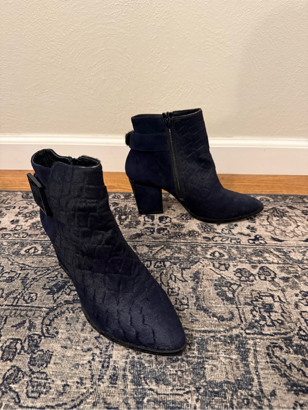 Kat Maconie Blue Suede Fur Ankle Boots Navy Size EU 37 / US 6B